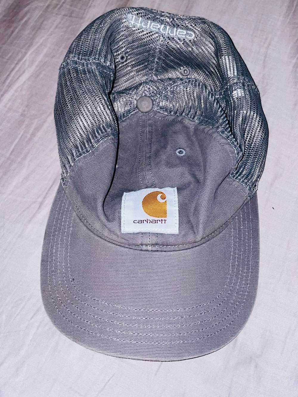 Carhartt Gray ‘gravel’ baseball/ trucker  Cap with Gold Logo Patch
